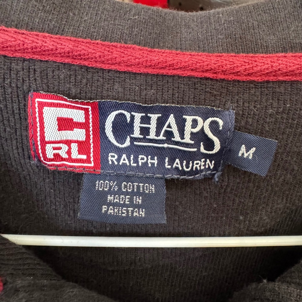 Vintage Y2K Chaps Ralph Lauren Black Long Sleeve Polo Shirt Mens Medium Cotton